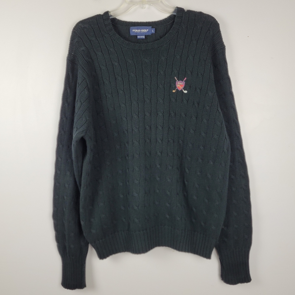Polo Golf Ralph Lauren Men's Black Cable Knit Sweater L